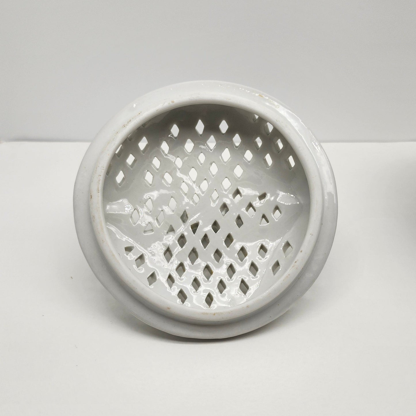 Vintage White Porcelain Treasures - Candy Bowl With Lid - Lattice Pattern