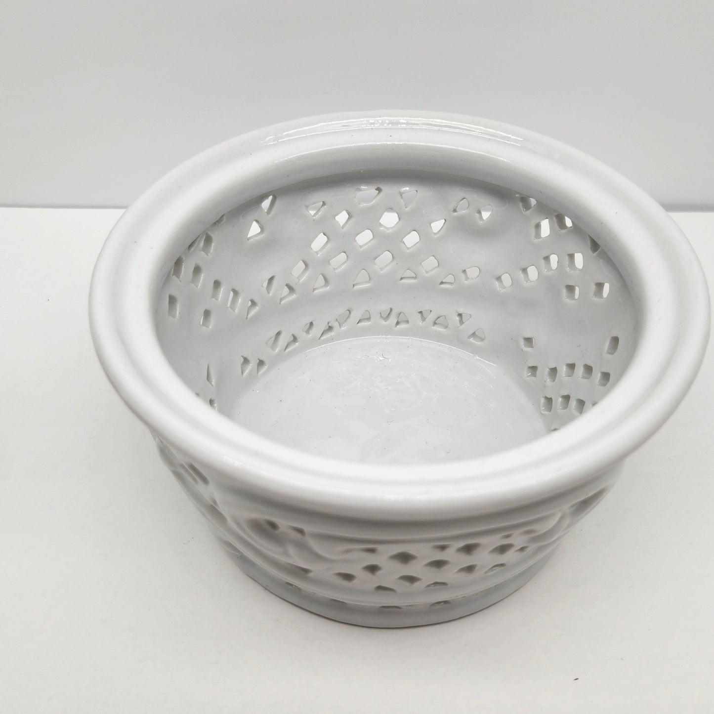 Vintage White Porcelain Treasures - Candy Bowl With Lid - Lattice Pattern