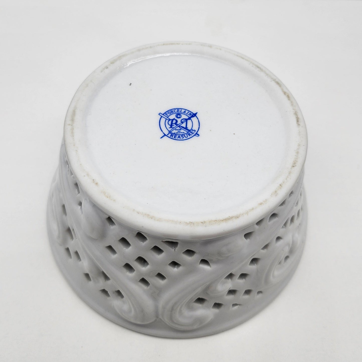 Vintage White Porcelain Treasures - Candy Bowl With Lid - Lattice Pattern