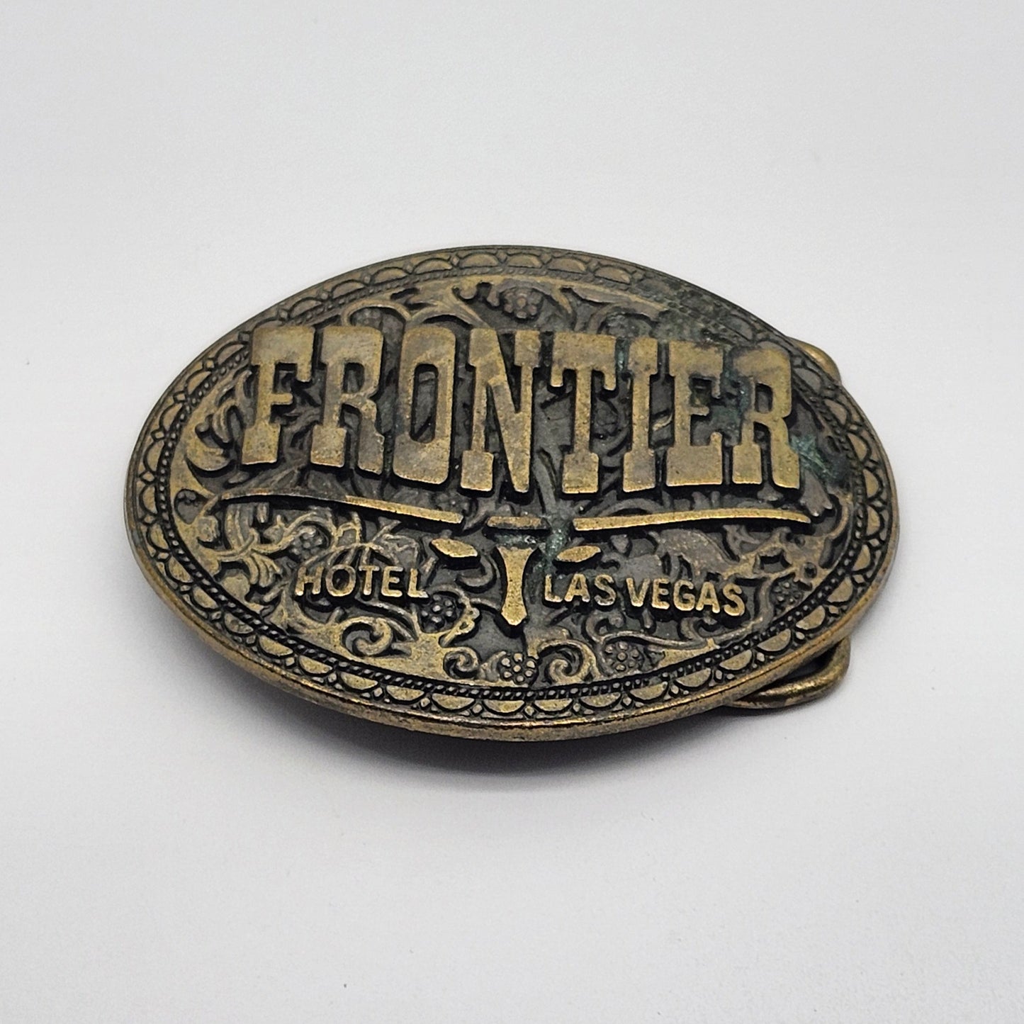 Vintage 1970's - Closed Frontier Casino Hotel Las Vegas Belt Buckle Solid Brass