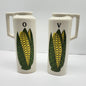 Vintage 1970's Ceramic Oil & Vinegar Cruet Dispenser Bottles - Ear Of Corn Print