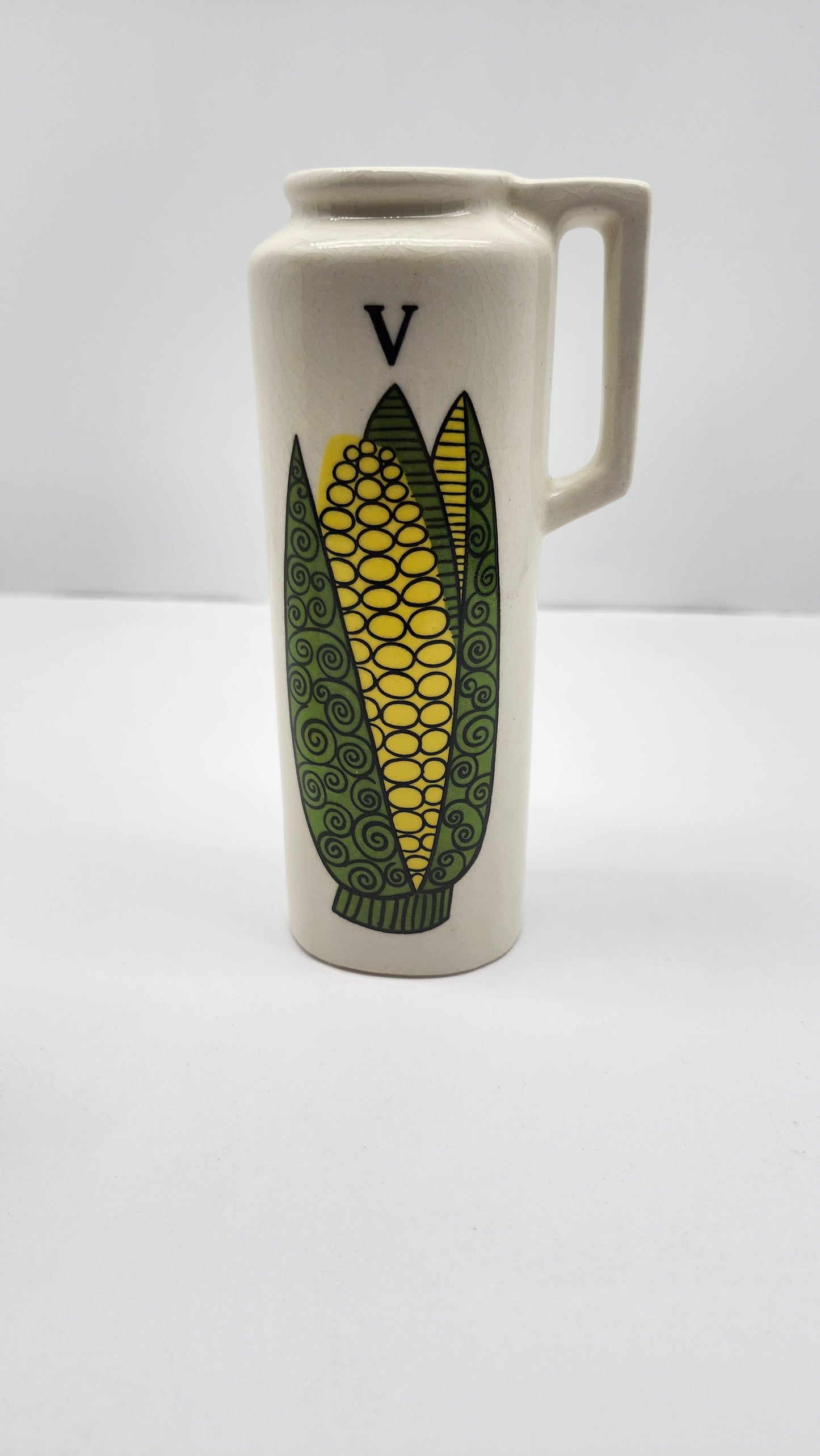 Vintage 1970's Ceramic Oil & Vinegar Cruet Dispenser Bottles - Ear Of Corn Print