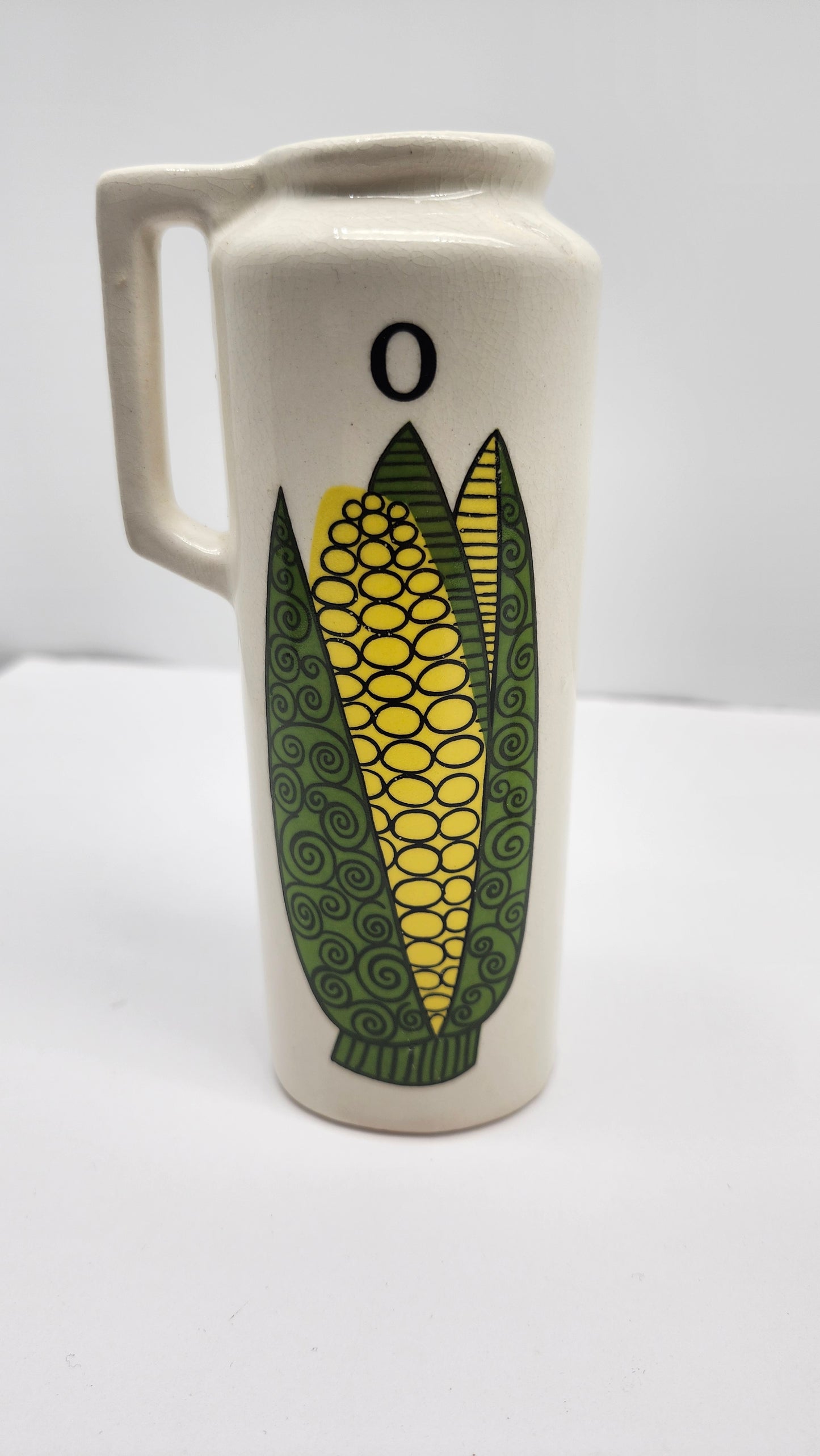 Vintage 1970's Ceramic Oil & Vinegar Cruet Dispenser Bottles - Ear Of Corn Print