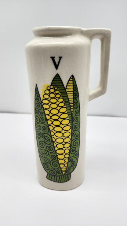 Vintage 1970's Ceramic Oil & Vinegar Cruet Dispenser Bottles - Ear Of Corn Print